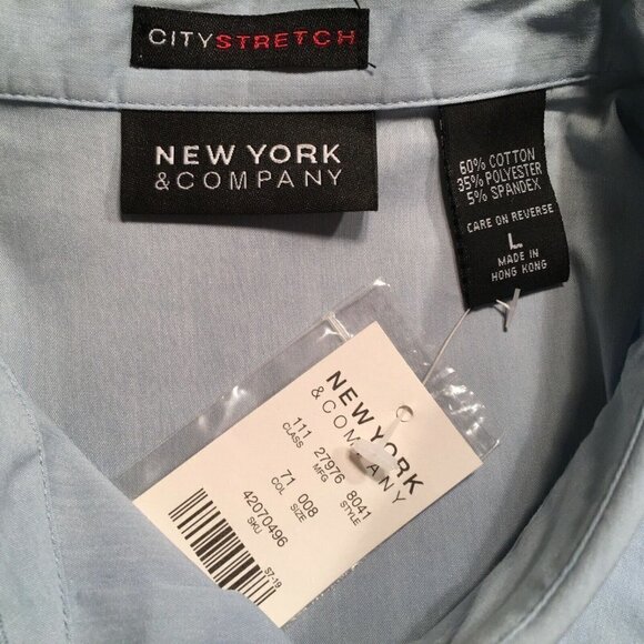 NEW YORK & COMPANY “City Stretch” Fitted STRETCH Blouse, LIGHT BLUE, NWT, Size L - Picture 3 of 8